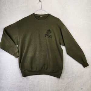 Vtg USMC Crewneck Sweatshirt‎ Olive Drab Military Marine Corps No Tag Faded